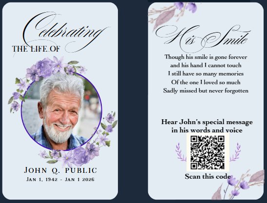 Legacy Card example — front and back